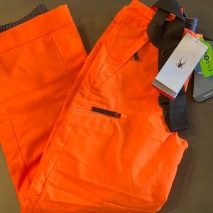 Spyder. NWT Boys size 14 Bryte orange ski pant with suspenders.